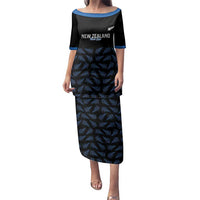 New Zealand Silver Fern Cricket Custom Family Matching Puletasi and Hawaiian Shirt Black Cap T20 Version LT14 Mom's Dress Black - Polynesian Pride