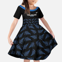 New Zealand Silver Fern Cricket Custom Family Matching Summer Maxi Dress and Hawaiian Shirt Black Cap T20 Version LT14 Daughter's Dress Black - Polynesian Pride
