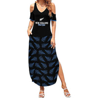 New Zealand Silver Fern Cricket Custom Family Matching Summer Maxi Dress and Hawaiian Shirt Black Cap T20 Version LT14 Mom's Dress Black - Polynesian Pride