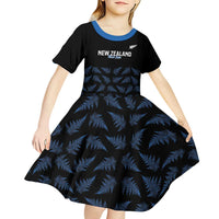 New Zealand Silver Fern Cricket Custom Kid Short Sleeve Dress Black Cap T20 Version - Polynesian Pride