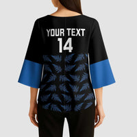 New Zealand Silver Fern Cricket Custom Kimono Sleeve Blouse Black Cap T20 Version - Polynesian Pride