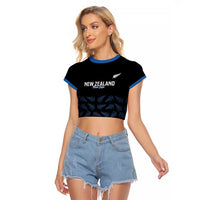 New Zealand Silver Fern Cricket Custom Raglan Cropped T Shirt Black Cap T20 Version - Polynesian Pride