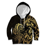 Gold And Black Aoteara Horse Racing Kid Hoodie NZ Maori Pattern