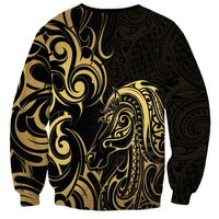 Gold And Black Aoteara Horse Racing Sweatshirt NZ Maori Pattern