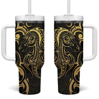 Gold And Black Aoteara Horse Racing Tumbler With Handle NZ Maori Pattern