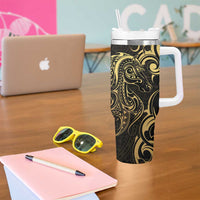 Gold And Black Aoteara Horse Racing Tumbler With Handle NZ Maori Pattern