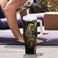 Gold And Black Aoteara Horse Racing Tumbler With Handle NZ Maori Pattern
