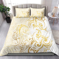 Gold And White Aoteara Horse Racing Bedding Set NZ Maori Pattern