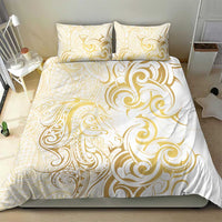 Gold And White Aoteara Horse Racing Bedding Set NZ Maori Pattern