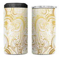 Gold And White Aoteara Horse Racing 4 in 1 Can Cooler Tumbler NZ Maori Pattern