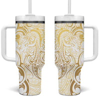 Gold And White Aoteara Horse Racing Tumbler With Handle NZ Maori Pattern
