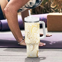 Gold And White Aoteara Horse Racing Tumbler With Handle NZ Maori Pattern