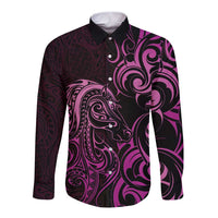 Pink Aoteara Horse Racing Long Sleeve Button Shirt NZ Maori Pattern
