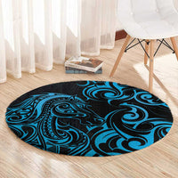 Blue Aoteara Horse Racing Round Carpet NZ Maori Pattern