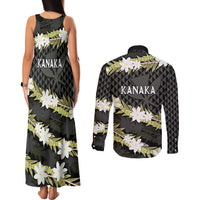 Born And Raised Aloha Hawaii Couples Matching Tank Maxi Dress and Long Sleeve Button Shirt Kanaka Kakau Hawaiian Tiare Pakalana Lei - Polynesian Pride