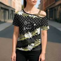 Born And Raised Aloha Hawaii Cross Shoulder Shirt Kanaka Kakau Hawaiian Tiare Pakalana Lei LT14 - Polynesian Pride