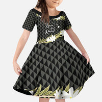 Born And Raised Aloha Hawaii Family Matching Long Sleeve Bodycon Dress and Hawaiian Shirt Kanaka Kakau Hawaiian Tiare Pakalana Lei LT14 Daughter's Dress Black - Polynesian Pride