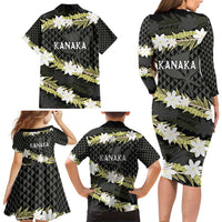 Born And Raised Aloha Hawaii Family Matching Long Sleeve Bodycon Dress and Hawaiian Shirt Kanaka Kakau Hawaiian Tiare Pakalana Lei - Polynesian Pride
