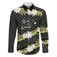 Born And Raised Aloha Hawaii Family Matching Mermaid Dress and Hawaiian Shirt Kanaka Kakau Hawaiian Tiare Pakalana Lei LT14 Dad's Shirt - Long Sleeve Black - Polynesian Pride