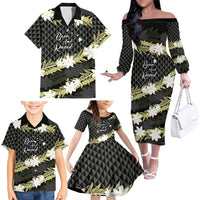 Born And Raised Aloha Hawaii Family Matching Off The Shoulder Long Sleeve Dress and Hawaiian Shirt Kanaka Kakau Hawaiian Tiare Pakalana Lei LT14 - Polynesian Pride