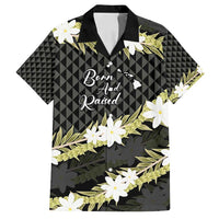 Born And Raised Aloha Hawaii Family Matching Puletasi and Hawaiian Shirt Kanaka Kakau Hawaiian Tiare Pakalana Lei LT14 Dad's Shirt - Short Sleeve Black - Polynesian Pride
