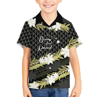 Born And Raised Aloha Hawaii Family Matching Summer Maxi Dress and Hawaiian Shirt Kanaka Kakau Hawaiian Tiare Pakalana Lei LT14 Son's Shirt Black - Polynesian Pride