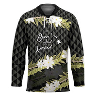 Born And Raised Aloha Hawaii Hockey Jersey Kanaka Kakau Hawaiian Tiare Pakalana Lei LT14 Unisex Black - Polynesian Pride