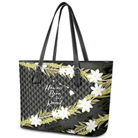 Born And Raised Aloha Hawaii Leather Tote Bag Kanaka Kakau Hawaiian Tiare Pakalana Lei - Polynesian Pride