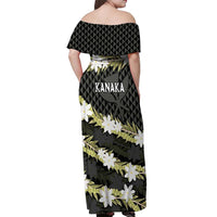 Born And Raised Aloha Hawaii Off Shoulder Maxi Dress Kanaka Kakau Hawaiian Tiare Pakalana Lei LT14 - Polynesian Pride