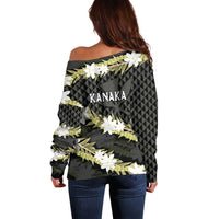 Born And Raised Aloha Hawaii Off Shoulder Sweater Kanaka Kakau Hawaiian Tiare Pakalana Lei - Polynesian Pride