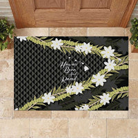 Born And Raised Aloha Hawaii Rubber Doormat Kanaka Kakau Hawaiian Tiare Pakalana Lei - Polynesian Pride