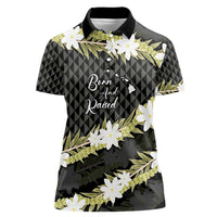 Born And Raised Aloha Hawaii Women Polo Shirt Kanaka Kakau Hawaiian Tiare Pakalana Lei LT14 Female Black - Polynesian Pride