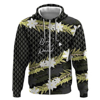 Born And Raised Aloha Hawaii Zip Hoodie Kanaka Kakau Hawaiian Tiare Pakalana Lei LT14 Zip Hoodie Black - Polynesian Pride