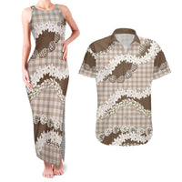 Brown Hawaii Tiare and Shell Lei Couples Matching Tank Maxi Dress and Hawaiian Shirt Hawaiian Palaka Luxury Vibes LT14 Brown - Polynesian Pride