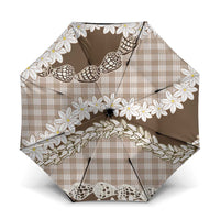 Brown Hawaii Tiare and Shell Lei Umbrella Hawaiian Palaka Luxury Vibes - Polynesian Pride