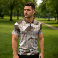 Brown Hawaii Tiare and Shell Lei Zipper Polo Shirt Hawaiian Palaka Luxury Vibes - Polynesian Pride