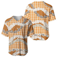 Orange Hawaii Tiare and Shell Lei Baseball Jersey Hawaiian Palaka Luxury Vibes - Polynesian Pride