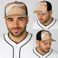 Orange Hawaii Tiare and Shell Lei Baseball Net Cap Hawaiian Palaka Luxury Vibes - Polynesian Pride