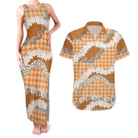 Orange Hawaii Tiare and Shell Lei Couples Matching Tank Maxi Dress and Hawaiian Shirt Hawaiian Palaka Luxury Vibes LT14 Orange - Polynesian Pride