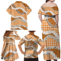 Orange Hawaii Tiare and Shell Lei Family Matching Off Shoulder Maxi Dress and Hawaiian Shirt Hawaiian Palaka Luxury Vibes LT14 - Polynesian Pride