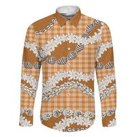 Orange Hawaii Tiare and Shell Lei Family Matching Puletasi and Hawaiian Shirt Hawaiian Palaka Luxury Vibes LT14 Dad's Shirt - Long Sleeve Orange - Polynesian Pride