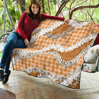Orange Hawaii Tiare and Shell Lei Quilt Hawaiian Palaka Luxury Vibes - Polynesian Pride