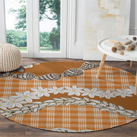 Orange Hawaii Tiare and Shell Lei Round Carpet Hawaiian Palaka Luxury Vibes - Polynesian Pride
