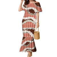 Red Hawaii Tiare and Shell Lei Family Matching Mermaid Dress and Hawaiian Shirt Hawaiian Palaka Luxury Vibes LT14 Mom's Dress Red - Polynesian Pride