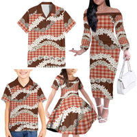 Red Hawaii Tiare and Shell Lei Family Matching Off The Shoulder Long Sleeve Dress and Hawaiian Shirt Hawaiian Palaka Luxury Vibes LT14 - Polynesian Pride
