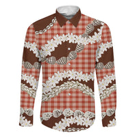 Red Hawaii Tiare and Shell Lei Family Matching Puletasi and Hawaiian Shirt Hawaiian Palaka Luxury Vibes LT14 Dad's Shirt - Long Sleeve Red - Polynesian Pride