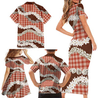 Red Hawaii Tiare and Shell Lei Family Matching Short Sleeve Bodycon Dress and Hawaiian Shirt Hawaiian Palaka Luxury Vibes LT14 - Polynesian Pride