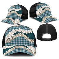 Dark Cyan Hawaii Tiare and Shell Lei Baseball Net Cap Hawaiian Palaka Luxury Vibes - Polynesian Pride