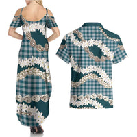 Dark Cyan Hawaii Tiare and Shell Lei Couples Matching Summer Maxi Dress and Hawaiian Shirt Hawaiian Palaka Luxury Vibes LT14 - Polynesian Pride