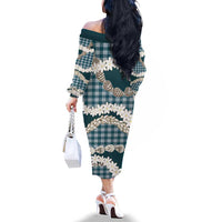 Dark Cyan Hawaii Tiare and Shell Lei Family Matching Off The Shoulder Long Sleeve Dress and Hawaiian Shirt Hawaiian Palaka Luxury Vibes LT14 - Polynesian Pride